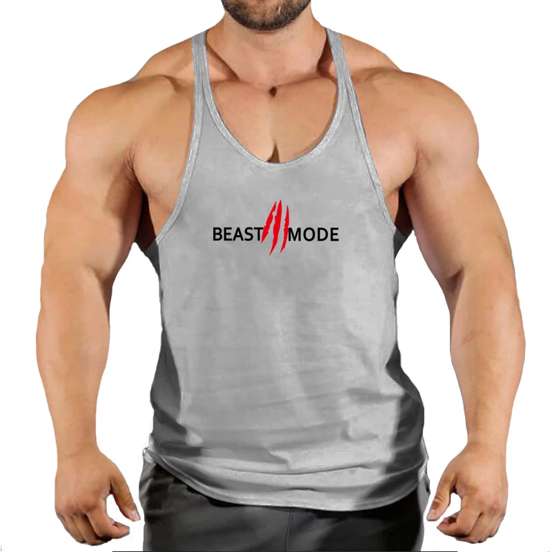 

Brand Fitness Clothing Men ’s Cotton Beast Mode Letter Print Tank Top Muscle Sleeveless Undershirt Gym Running Vest