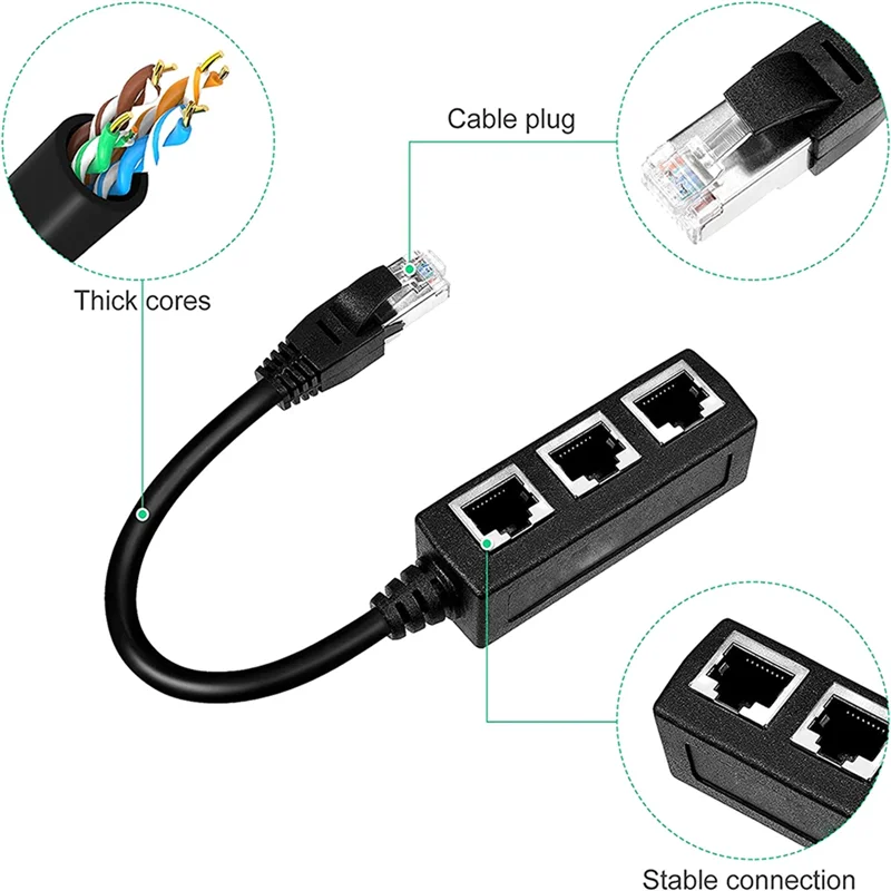 Адаптер Ethernet-сплиттера Rj45, Ethernet-сплиттер от 1 до 3, для дома, офиса, школы, сетевое расширение, черный, 1 шт.