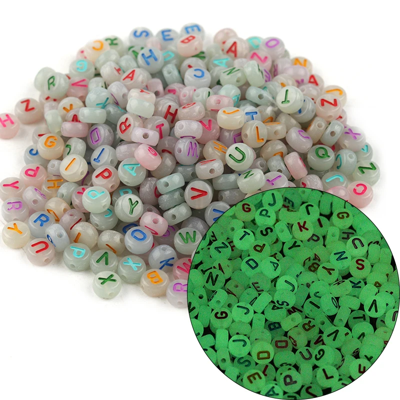 100 шт. акриловые полупрозрачные буквы алфавита светящиеся бусины в форме сердца круглые свободные бусины 7 мм браслеты ожерелья ювелирные аксессуары