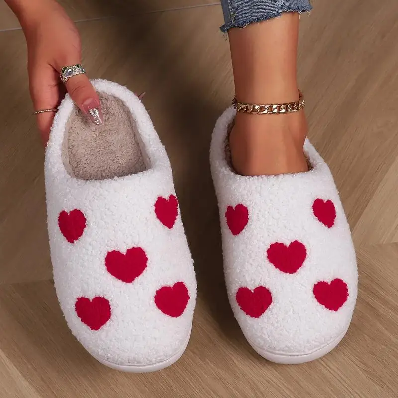 

Love Fluffy Slippers Women Home Casual Valentine's Day Plush Designer Winter Shoes Girls 2024 Warm Cute Platform Slides Lovers