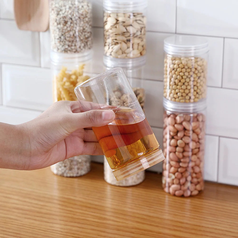 

10pcs Transparent Plastic Can Food Storage Container Sealed Jar with Lid for Coffee (530ml) (Transparent Plastic Lid)