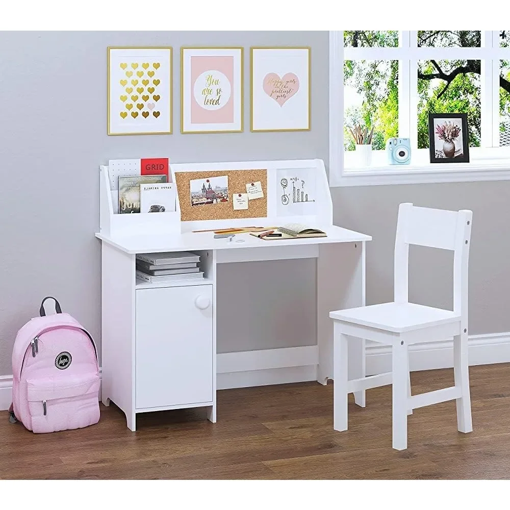 

UTEX Kids Study Desk with Chair, Wooden Children School Study Table with Hutch and Chair for 3-8 Years Old, Student's Study