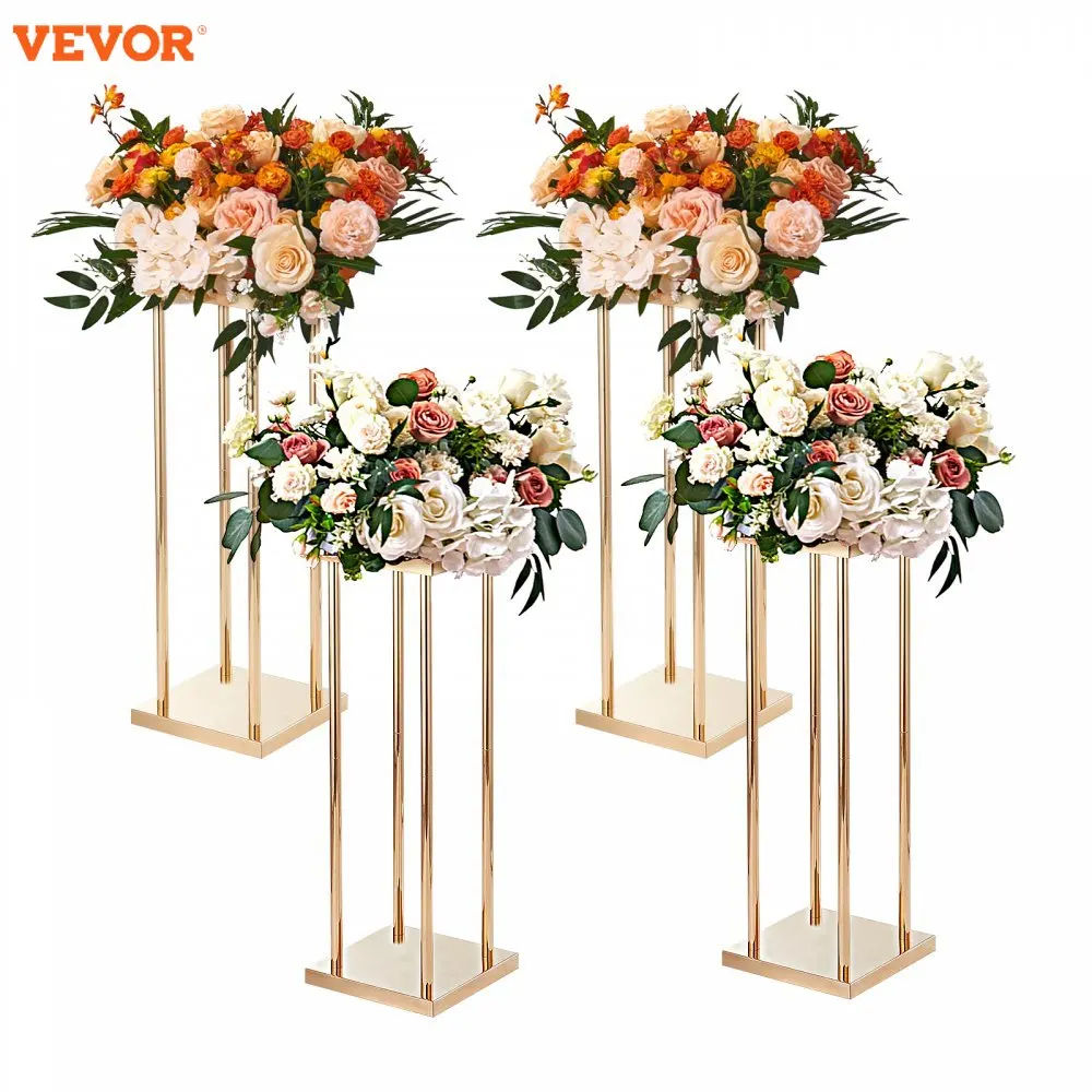 VEVOR Gold Metal Column Wedding Flower Stand High With Metal Laminate Vase Geometric Centerpiece Stands Cylindrical Floral