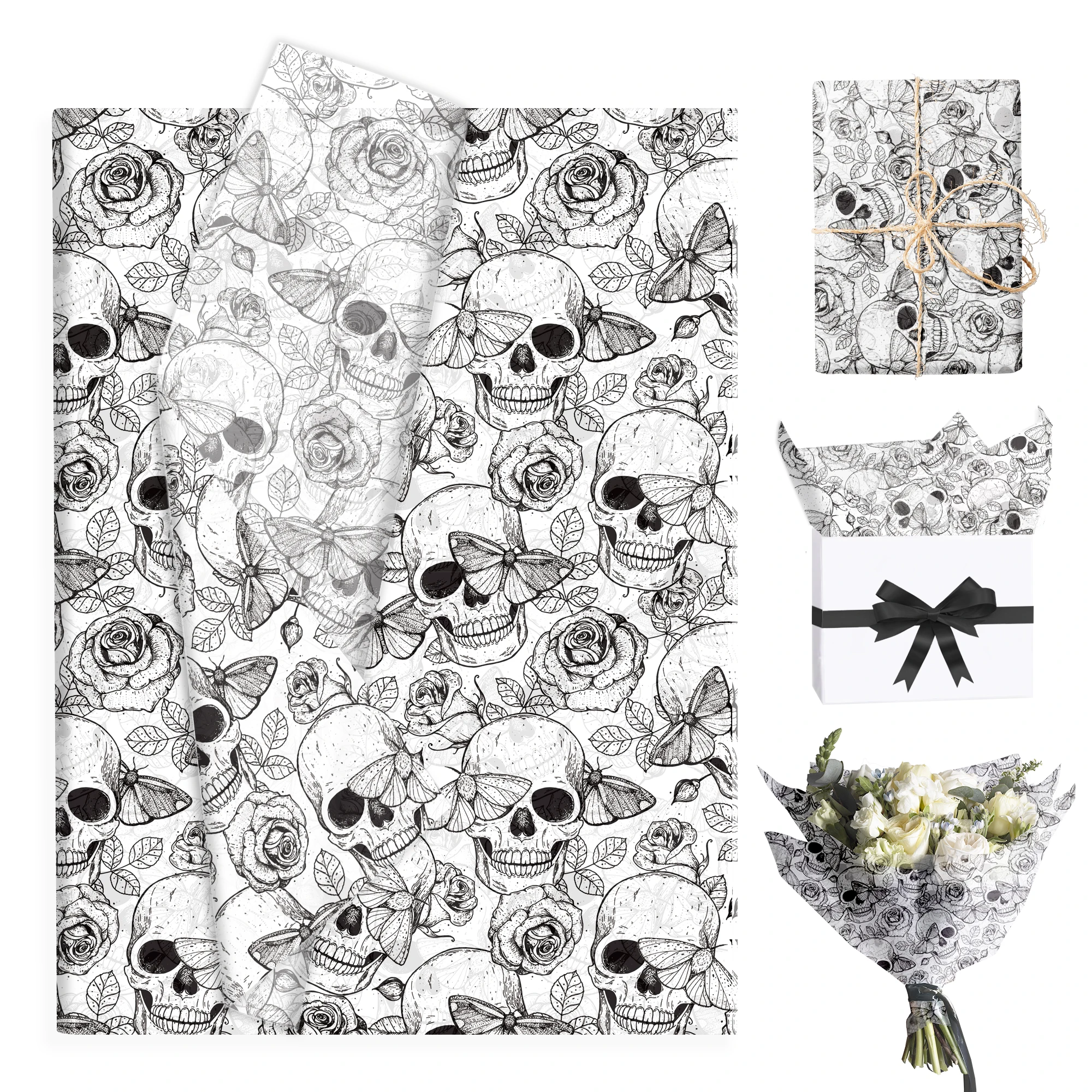 20/50pcs Halloween Skull Tissue Paper Gift Wrapping Paper Wedding Decaration Paper Gift Packing Paper Birthday Party Supplies