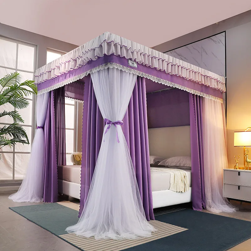 Purple burgundy 3rd door double thickened romantic luxury palace style shade floor summer bed curtain canopy