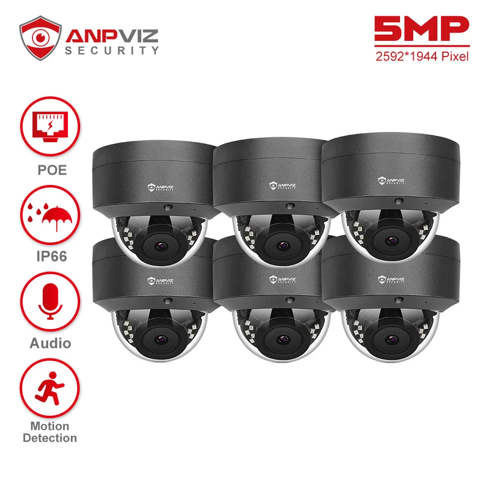 

Anpviz 5MP IP Camera Outdoor POE Dome Security Protection Built-in Microphone IP66 IR 30m CCTV Video Camera H.265 VideoLink APP