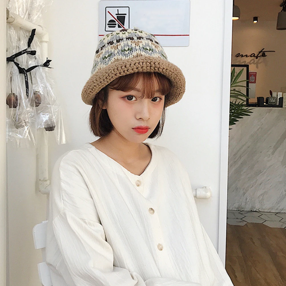 

Knitted Beanie Wool Hats for Women Wearing Cap Vintage Yarn Stylish Weave Knitting Miss