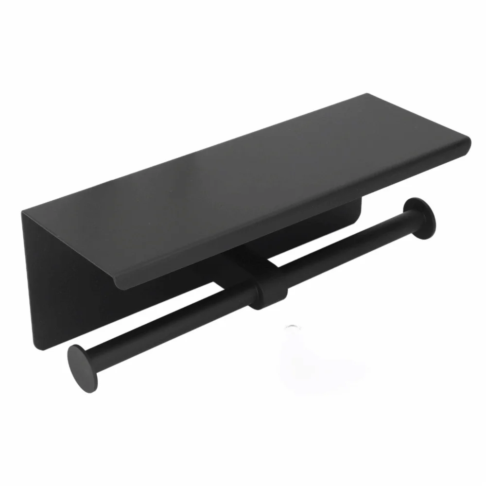 Stainless Steel Toilet Paper Holder Mirror Shiny Black Silver Toilet Paper Shelf Holder Wall Mounted Practical