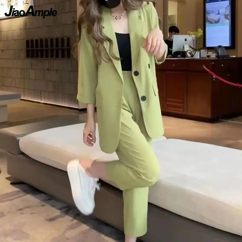 Women\'s Spring Professional Suit 2024 New Korean Elegant Casual Suit Coat+High Waist Pants Two Piece Female Blazers Matching Set