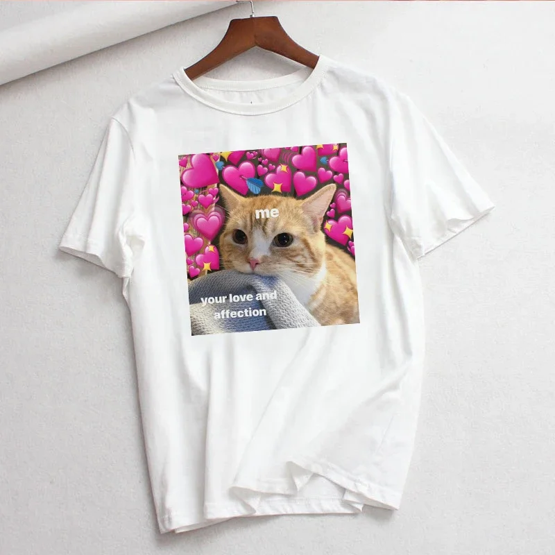 Funny t-shirts women Korea Ulzzang cat loves animal dog print cute summer short sleeve tops tees casual fun spoof T-shirt