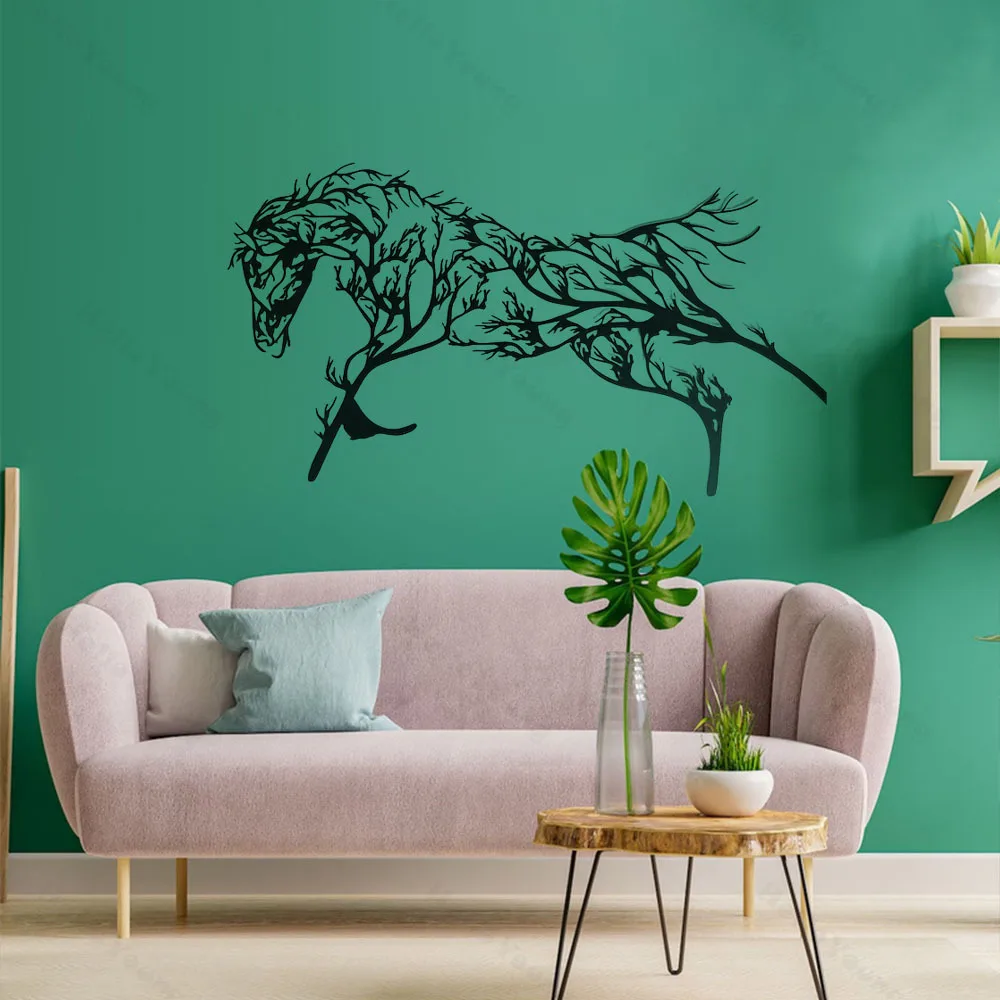 Iron Horse Branch Wall Decoration: The Graceful Metal Horse Branch Animal Silhouette for Living Room