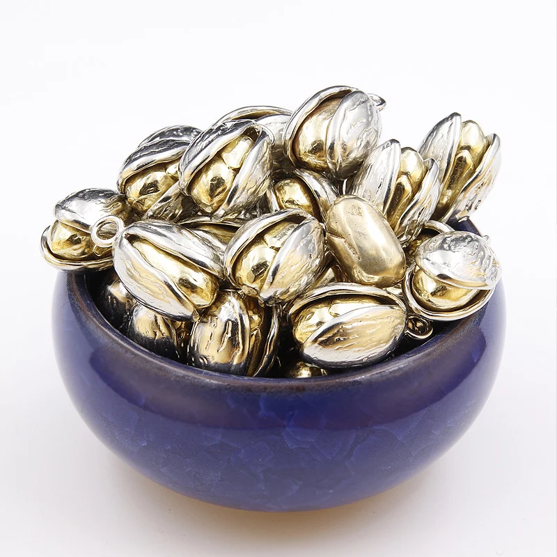 Double Color Nut Pistachios Lucky Keychains Pendants Brass Car Key Chains Rings Charms Handmade Luggage Accessories DIY Jewelry