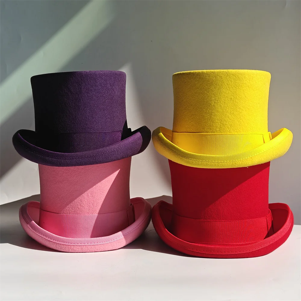 New Color Men Hat 100% Wool Presidential Hat Unisex Top Show Gentleman Bowler Hat Black Red Magic Hat Fashion DIY
