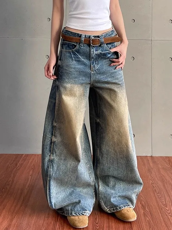Retro American Waed Modder Cra Mes Jeans Mannen Vrouwen Straat Losse Silhouet Trendy Wijde Pijpen Broek Jeugd Casual Jeans