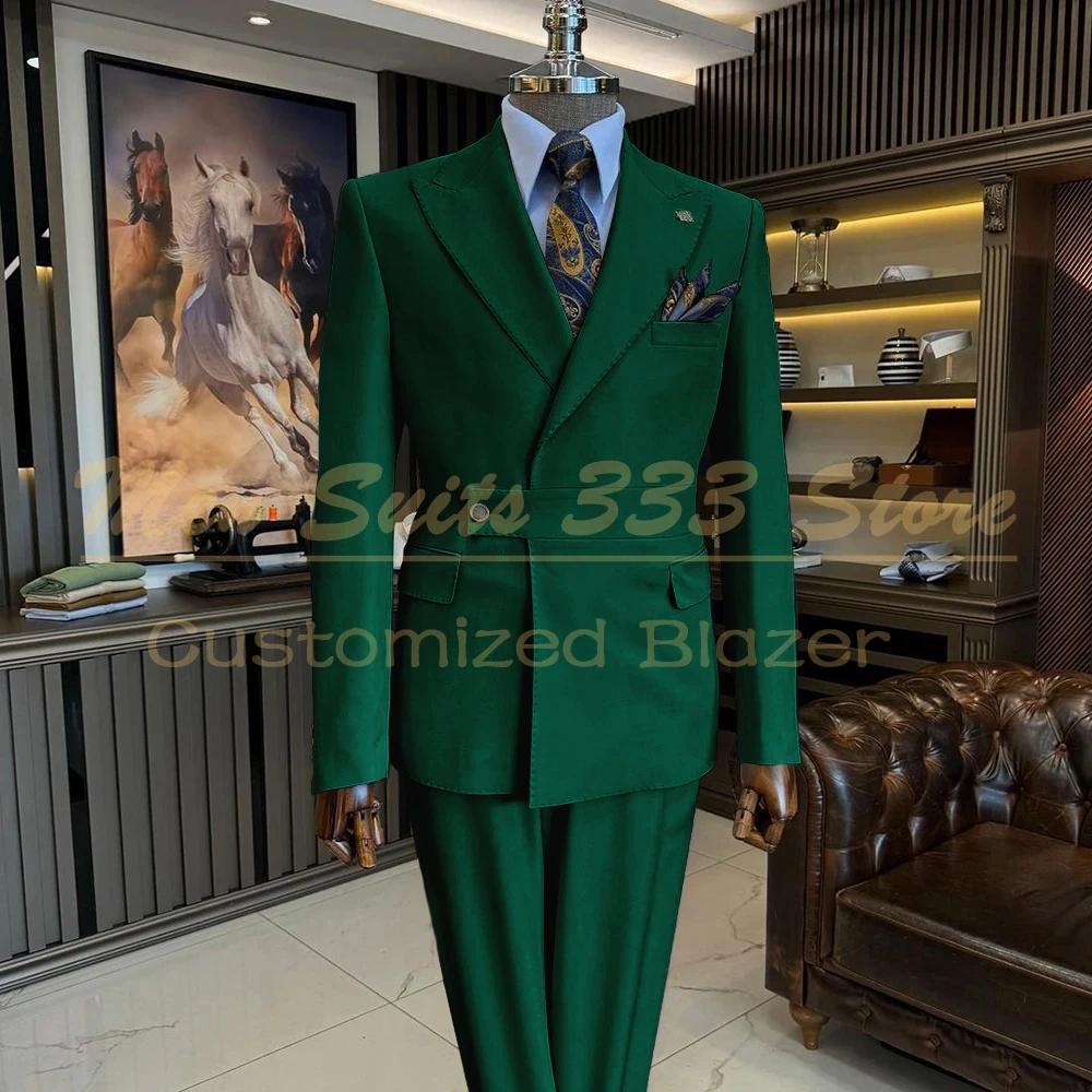 Elegant Men\'s Suits Peak Lapel Slim Fit Regular Length Formal Office 2 Piece Jacket Pants Outfits Male Clothing Costume Homme