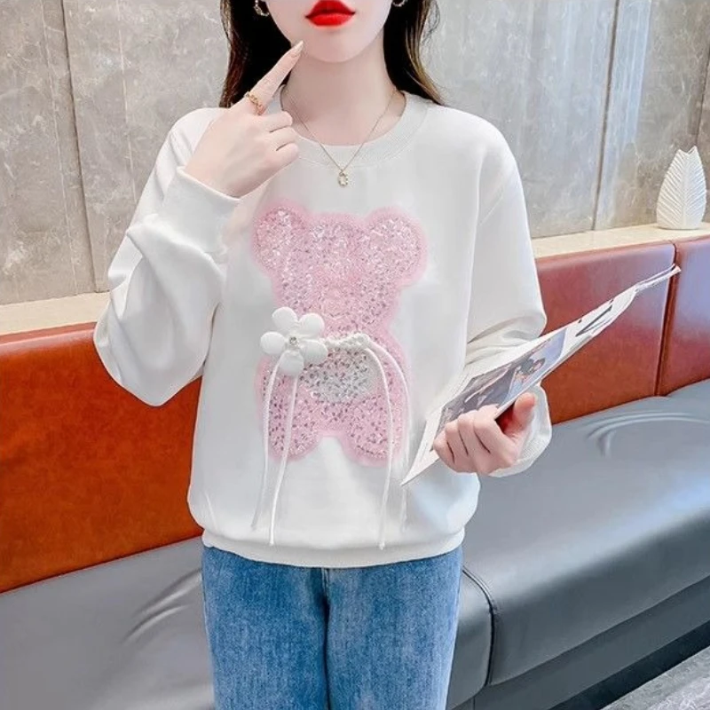 فضفاض الترتر البلوز للنساء Kpop رخيصة لطيفة اللون الأساسية ملابس الشباب دروبشيبينغ طويلة الأكمام امرأة البلوز القمم #3