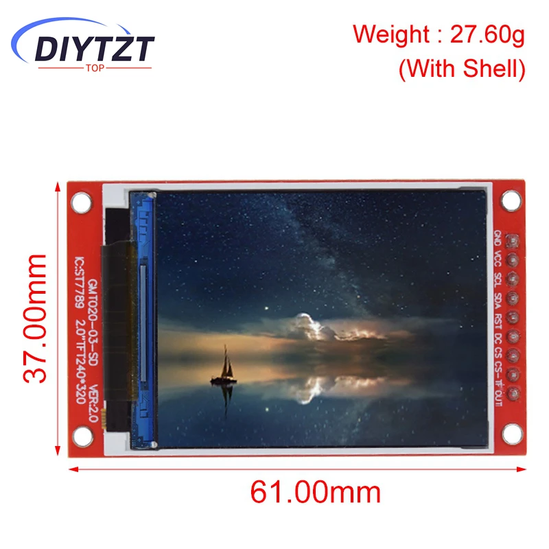 DIYTZT 2,0 inch TFT-scherm ST7789V Drive 240x320 Dot-Matrix SPI-interface voor Arduio Full Color LCD-displaymodule met SD-kaart