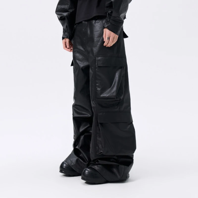 HKSH ربيع الخريف جديد الرجال الظلام سفاري نمط متعدد جيب الشمع المغلفة القماش العصرية عادية ثلاثي الأبعاد البضائع السراويل HK13469