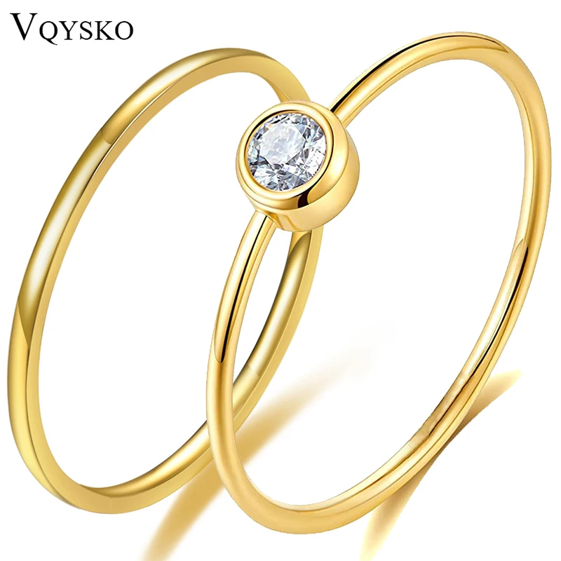 VQYSKO Zircon Braided Interlocking Rings Stackable Anniversary Ring Christmas Gifts For Couple Minimalist