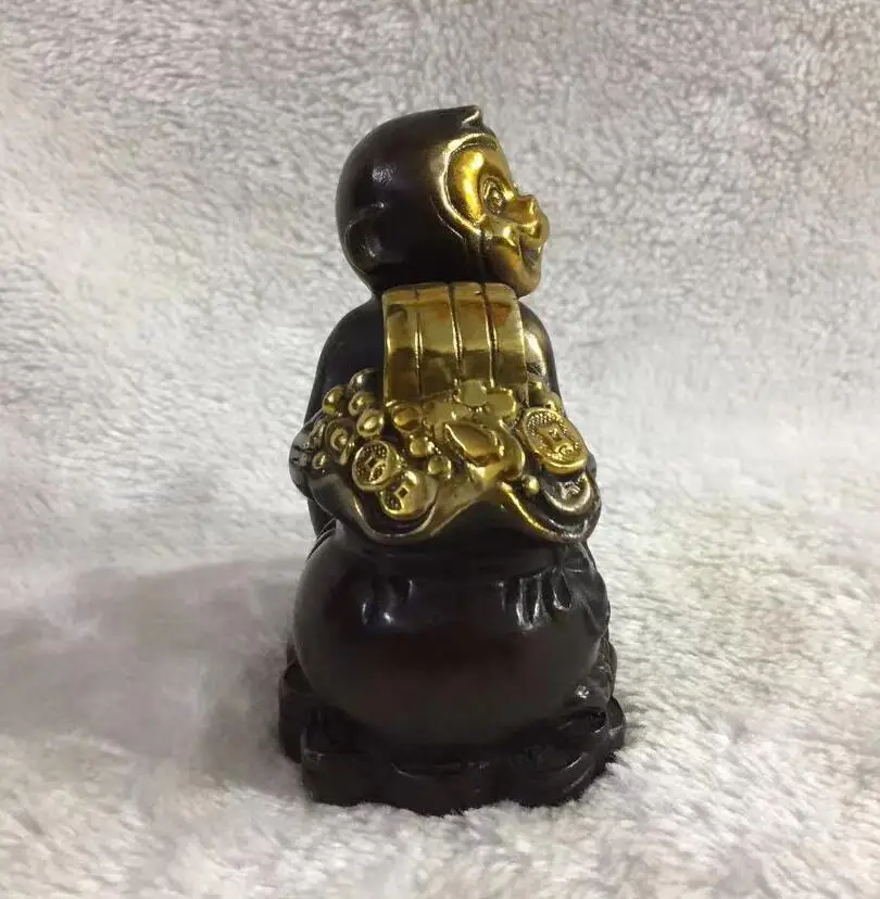 Cute Monkey With purse coin Brass recruit wealth Statue Metal Figurine Home Office Desk Decor Feng Shui Ornament Gift Bring Luck