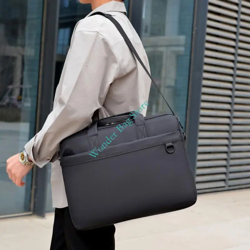 Men's Business Laptop Bag 15 Inch Computer Case with Multi Pocket Shoulder Bag Document Storage Handbag for Daily Office Carry