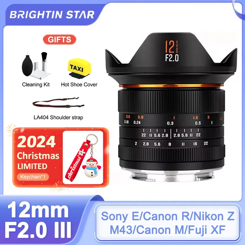 Brighting Star 12mm F2.0 III APS-C Unltra Wide Angle Manual Lens for Sony E A7C a7m3 Nikon Z Canon EOSM Canon R Fuji XF M43 xs10