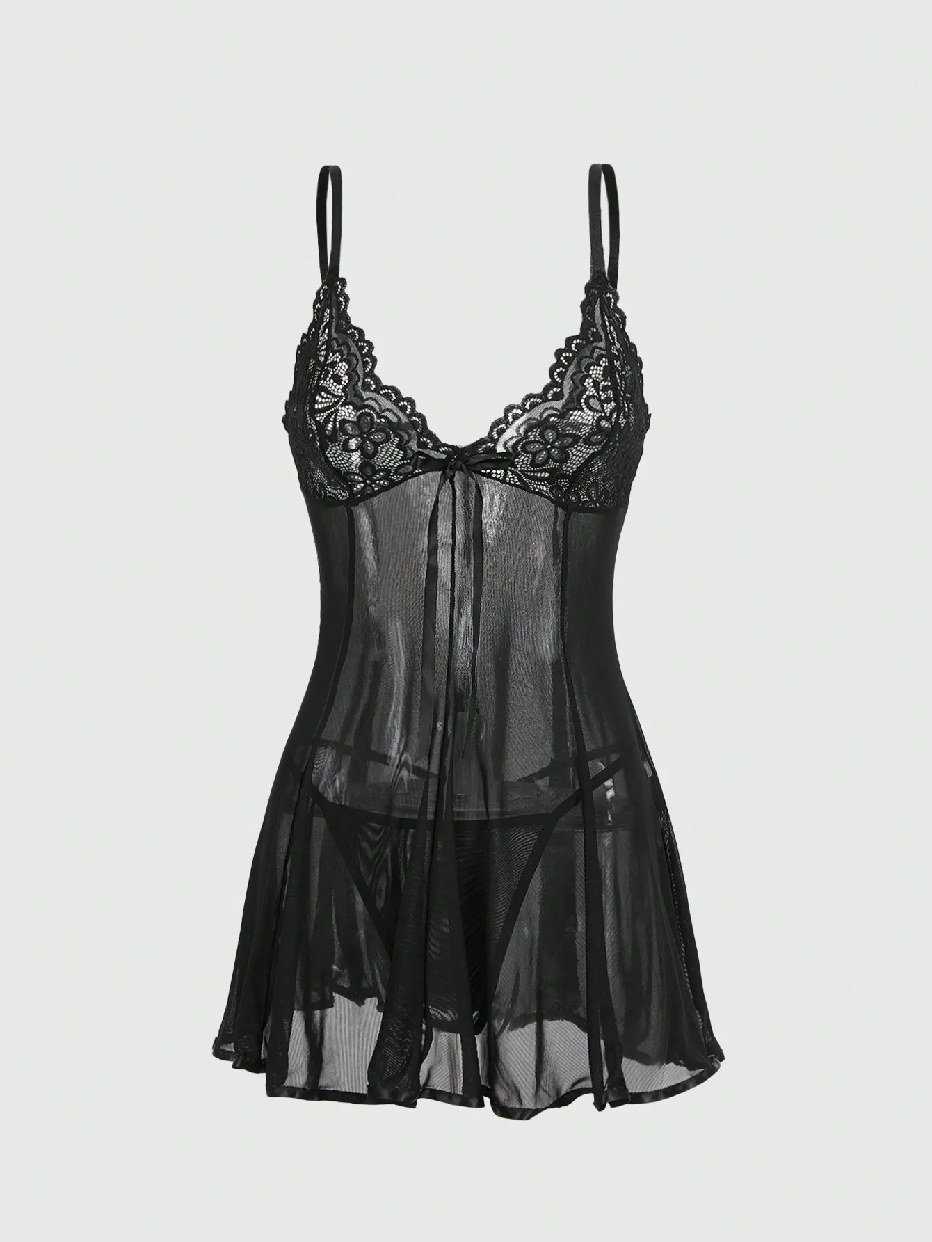 

Черное кружевное сетчатое прозрачное платье-бебидолл с бантом, сексуальный комплект нижнего белья для романтических ночей