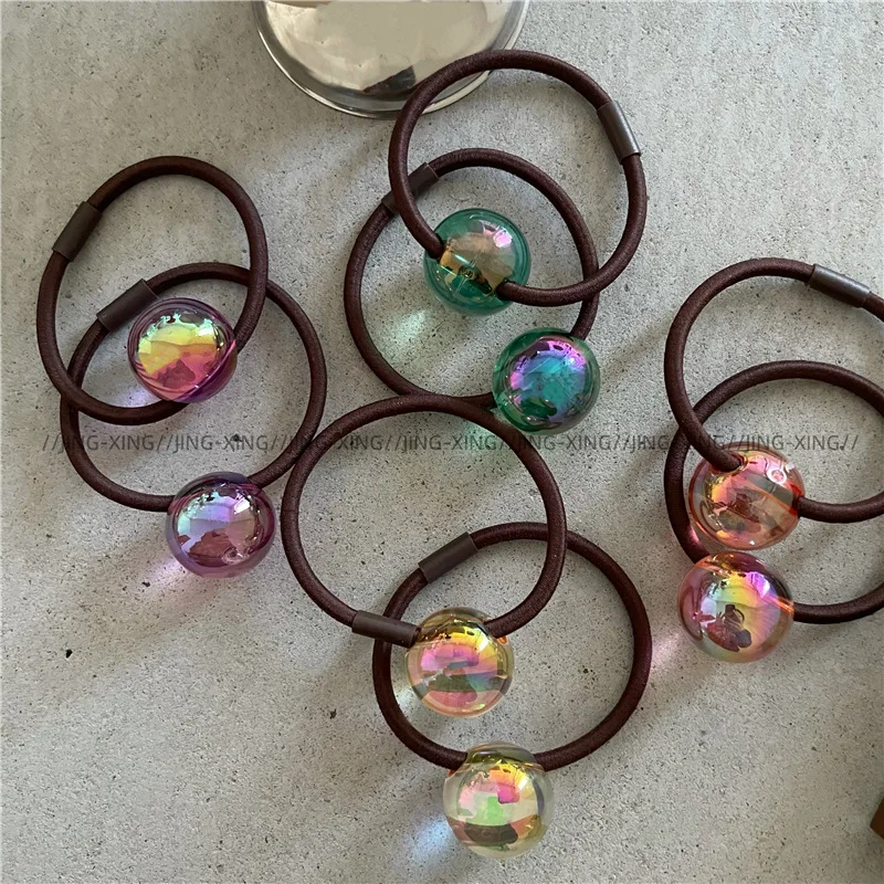 Colorful round Ball Beaded Hair Band Elegant Beautiful Colorful Geometric round Hair Rope Ponytail Tie Hair Rubber Band