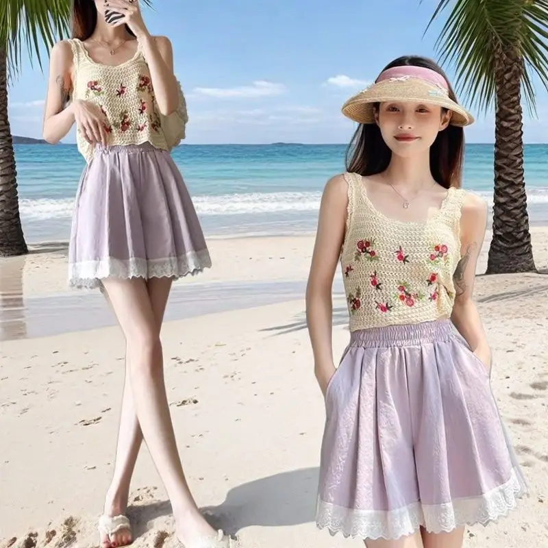 Women's Lace Trim Midi Shorts Anti-Peep For Daily Wear Home Relaxing Light Exercise Fashionable New Style Value Deals Bestseller