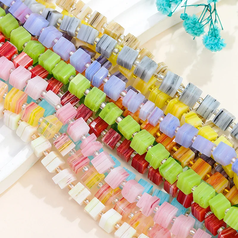 20Pcs 5.5mm Multicolor Stripe Nepal Lampwork Square Glass Beads For DIY Jewelry Making Bracelet Necklace Earrings Accessories