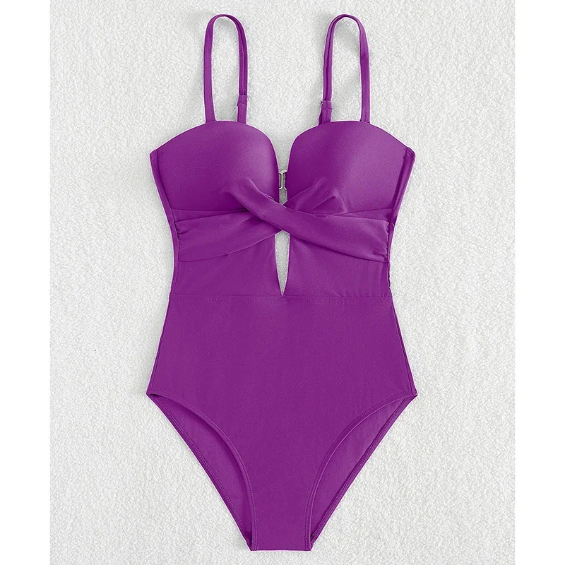 Maillot de bain une pièce Simple et solide pour femmes, ajouré croisé, dos nu, slim, vacances, plage, nouvelle collection 2025