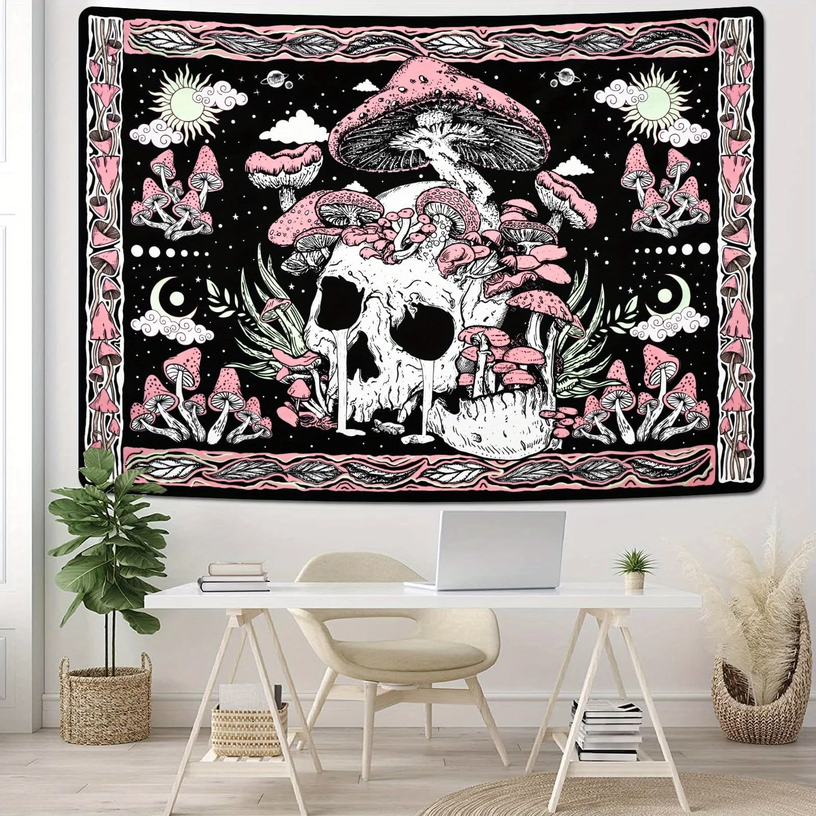 VIKAMA Bohemian Skull Mushroom Tapestry Living Room Wall Hanging Feature Wall Unique Bedroom & Living Room Decor