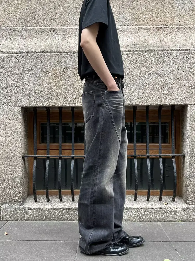 2025 Trashy Y2K 2000S Streetwear Tuschemalerei Baggy Jeans Hosen für Männer 90S Vintage Kleidung gerade alte Baumwolle Faltenhose – Detail 11