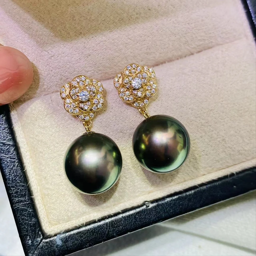 

JY2024 DIY 18K 10.5mm Zircons Pearls Earrings Bases Pedestals Necklaces for Women Not Include Pearls JY