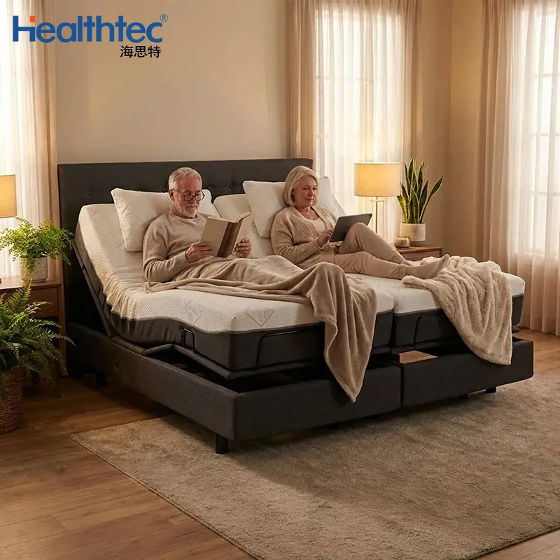 New Arrival Queen Adjustable Bed Base With Led Remote Control Black Electric Adjustable Split King Bed Frame