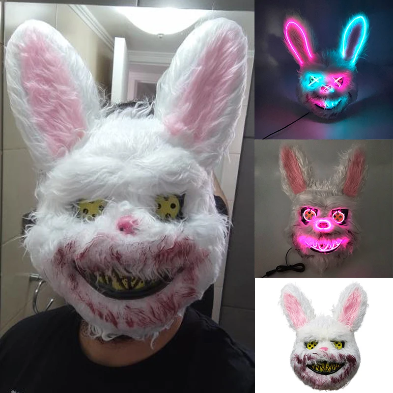 

Cosplay Bloody Rabbit Plush Bunny Mask Decorative LED Mask Bloody Bear Headwear Performance Prop Halloween Horror Mask