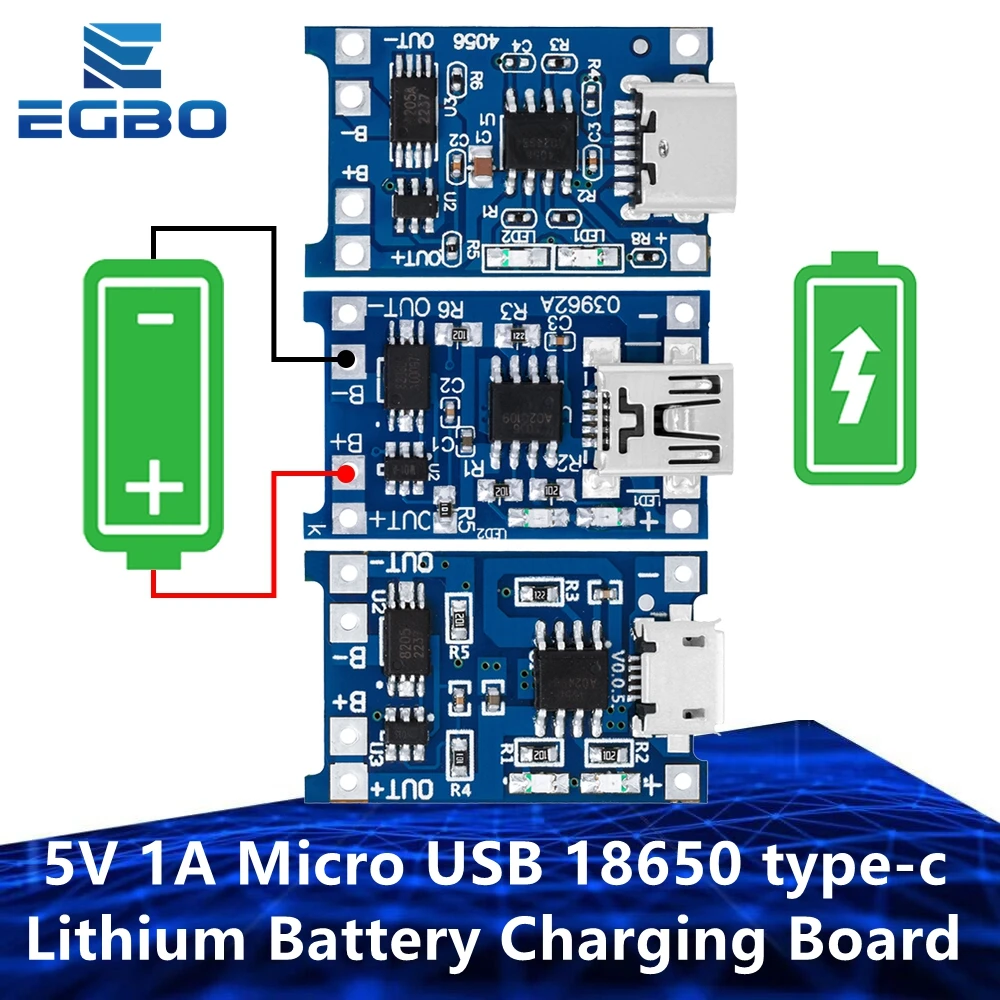 1~10PCS EGBO Micro MINI Type-C Lithium Battery Charging Board, Charger Module, Protection, Dual Functions, TP4056, 18650, 5V, 1A