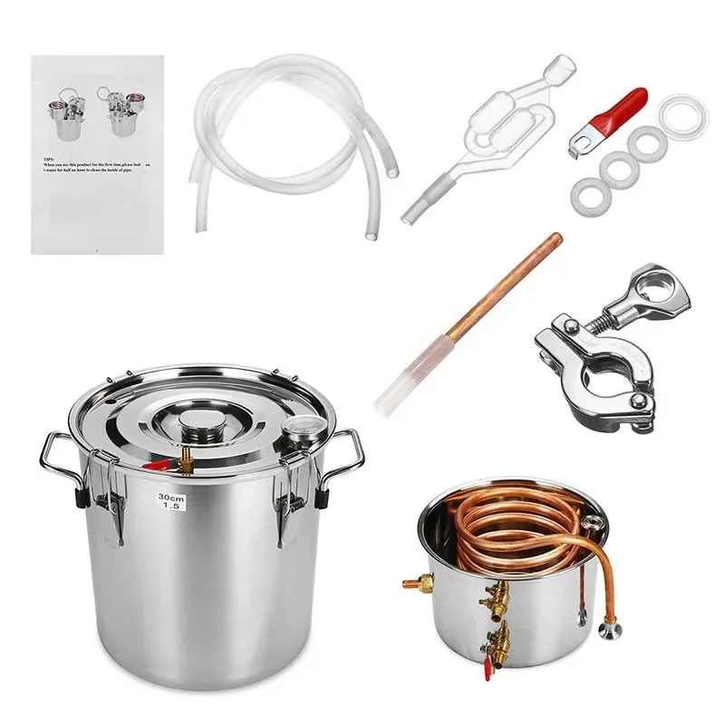 8L/22L Essential Distiller Alambic Moonshine Alcohol Still Stainless Copper DIY Home Brew Water Wine Oil Brewing Kit