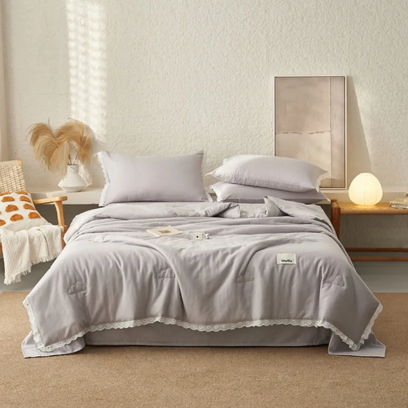 

Version A daisy washed cotton lace soybean summer cool quilt sheet pillowcase set four-piece set for summer use