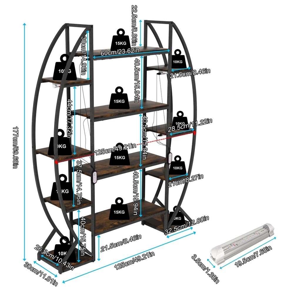 رف حامل نباتي داخلي على شكل نصف قمر مع أضواء نمو، رف كتب متعدد الطبقات #2