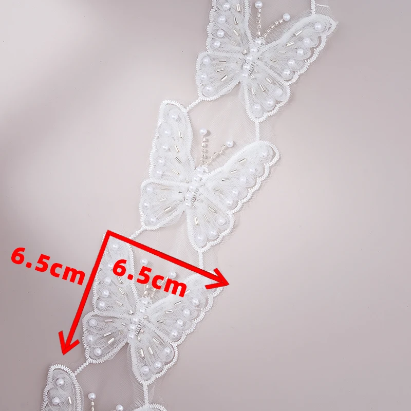 Butterfly Embroidery Lace Trim with Pearl Beading DIY Sewing Applique clothing accessories Textile accessories