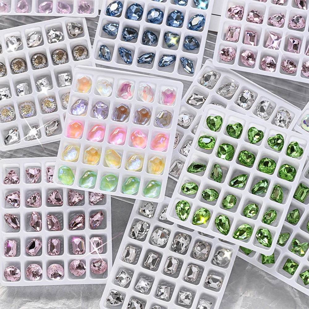 25 ชิ้น 3D สีฟ้าผสมรูปร่างเล็บ Art Rhinestone Sharp ด้านล่างคริสตัลอัญมณีเล็บ Charms เพชร DIY เล็บ Accessorie