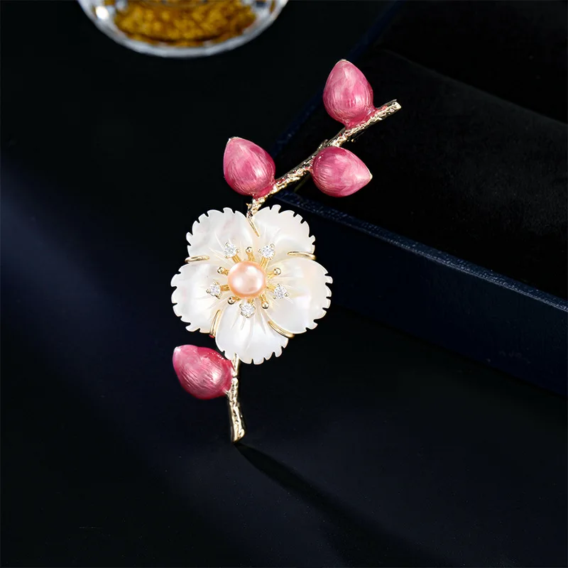 Chinese Style Vintage Plum Blossom Brooch Lucky Auspicious Blessing Fortune Pin With Faux Pearl Rhinestone Accent For Cheongsam