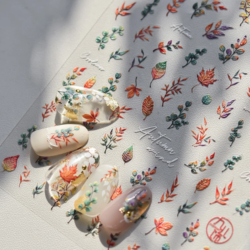 Autumn Hot Red Maple Leaves Ginkgo Leaf Osmanthus Fragrans Flower Pumpkin Cookie Rabbit Bread Nail Art Stickers Decoration Decal