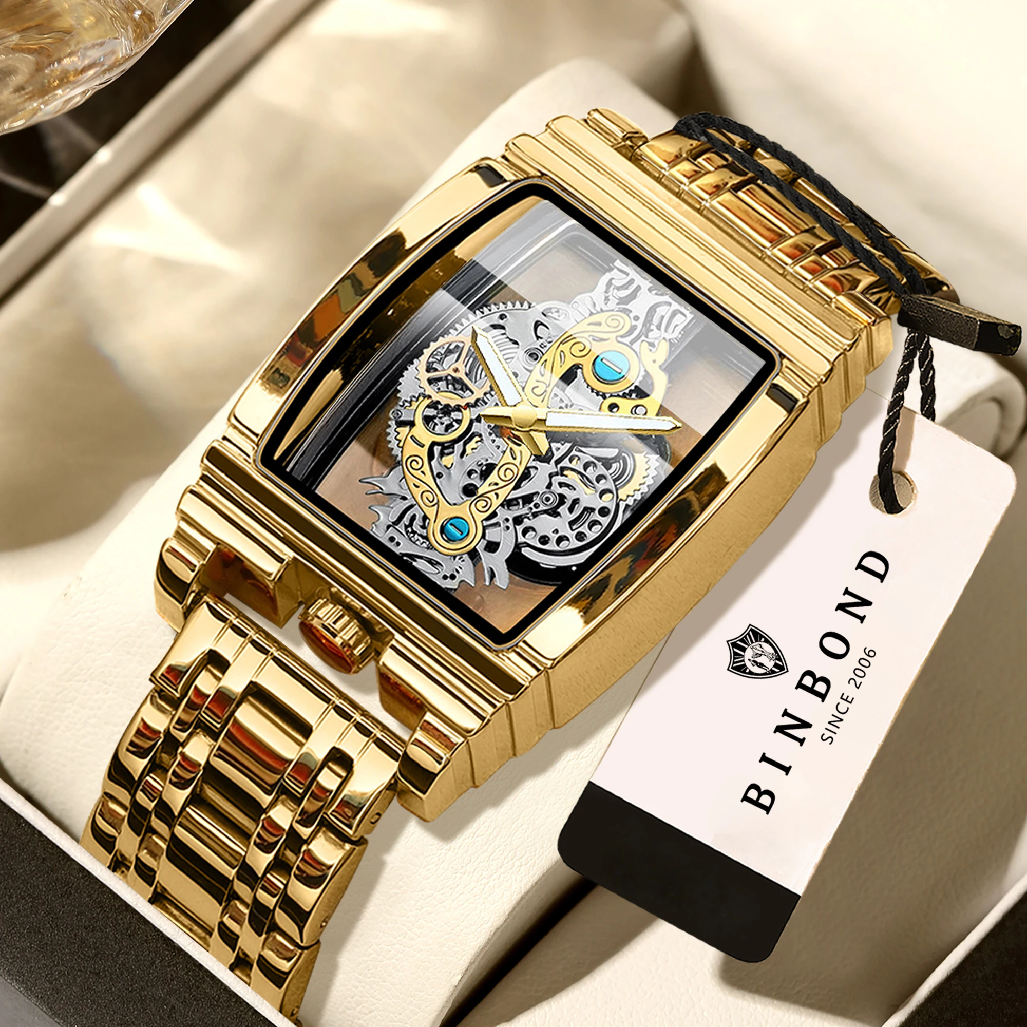 BINBOND Hollow-out Quartz Wristwatches for Men Luminous Waterproof Luxury Presice Durable Cool Men's Watch Business Casual Reloj