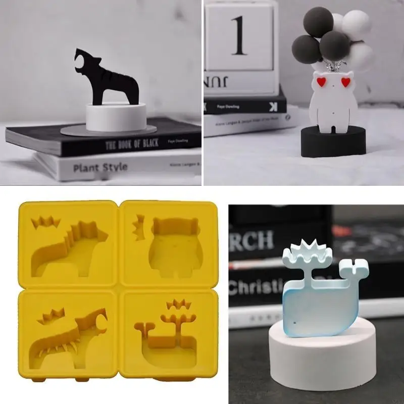 

N5KA 4 Animals Monkey Dog for Cat Silicone Mould Chocolate Fondant Mol