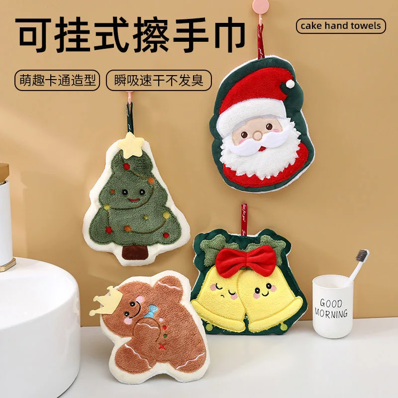 

Kitchen Hand Towel Christmas Series Cute Cartoon Thick Hanging Absorb Water Quick Drying Creative Christmas Tree Pendant Home