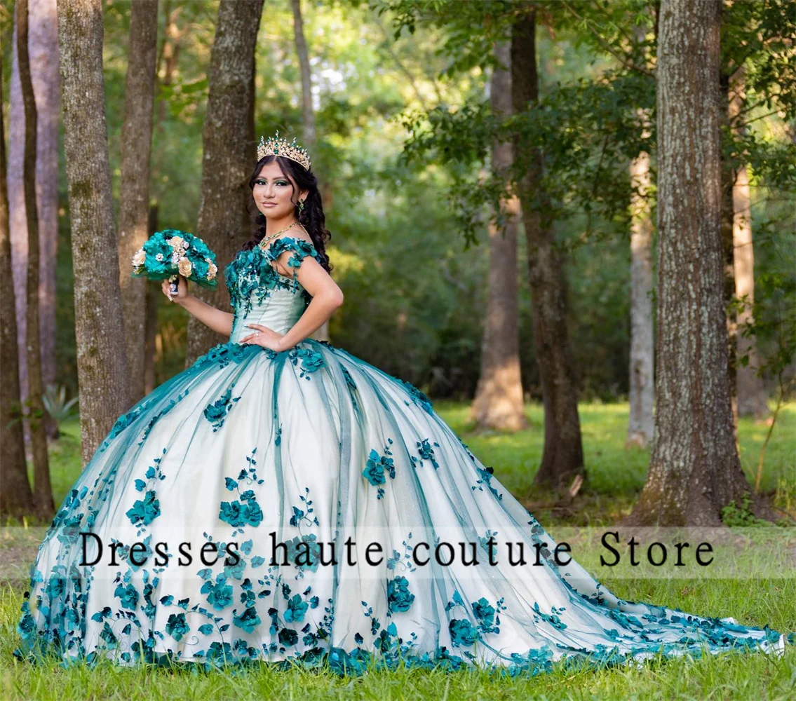 

2023 Gree Quinceanera Dresses Appliques Lace 3D Flowers Sweet 16 Dress Beading Lace-up Ball Gown Corset Vestidos De Quinceañera