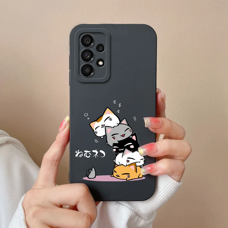 Phone Case For Samsung Galaxy A73 5G Matte Liquid Silicone Back Cover For SamsungA73 A 73 5G Cute Cartoon New Design Style Shell