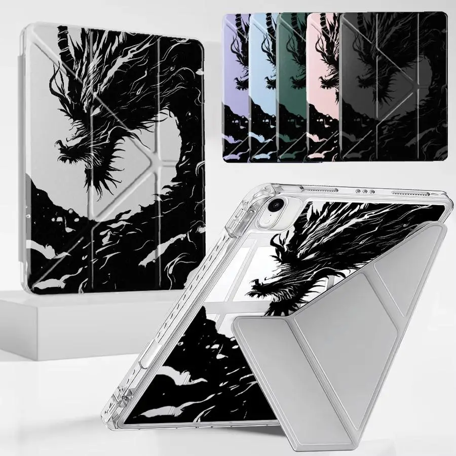 Tablet Case For iPad Mini 6 7 Pro 11th 10th 9th 8th 7th 12.9inch Pro 2025 Air 4 5 M3 M2 M4 11inch Holder Cover Y-Fold Cool Black